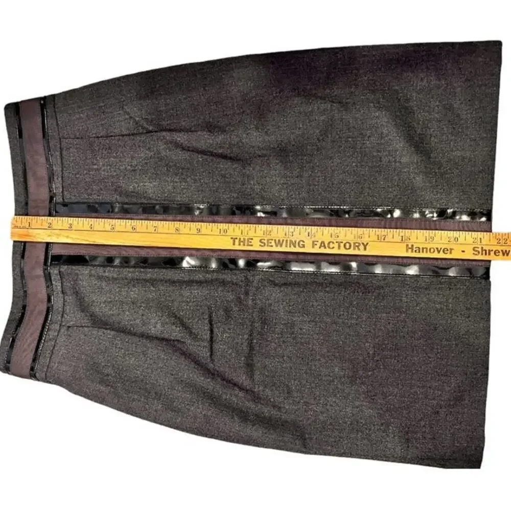 Tory Burch Wool A Line Skirt Patent Ribbon Trim Style 23081306 Size 2 Gray Black - Picture 6 of 11